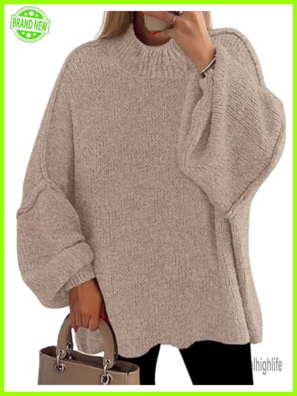 Women's Mock Neck Oversized Chunky Knit Pullover Sweater